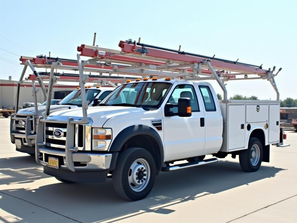 Commercial fleet truck with ladder rack and tools